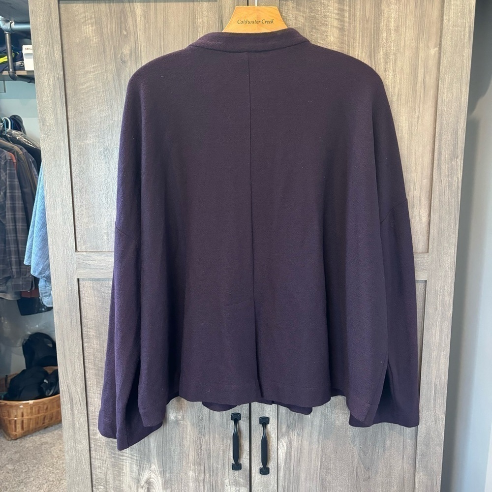Eileen Fisher Large Jacket Cardigan Plum Purple Mandarin Collar Button Front - Picture 2 of 12